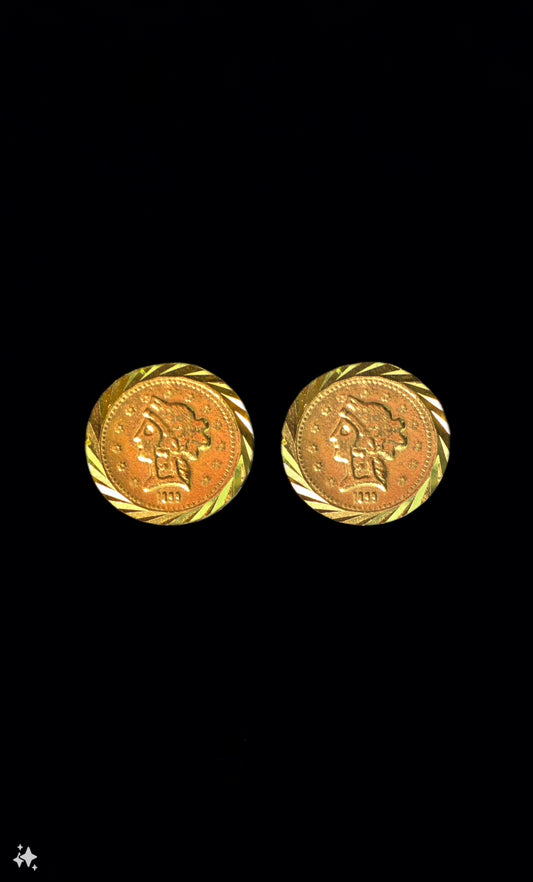 22KT Gold Vintage Lady Coin Ear Studs