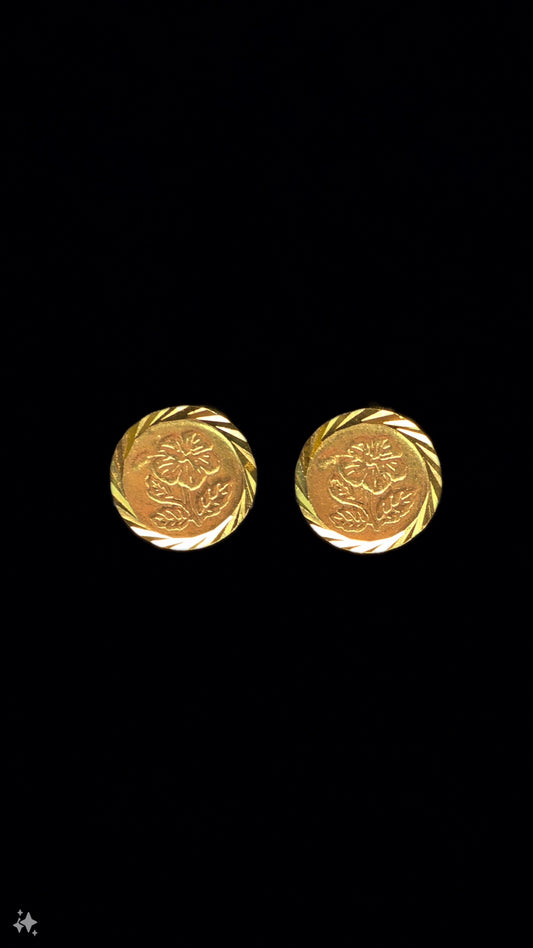 22KT Gold Vintage Flower Coin Ear Studs