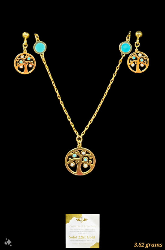 22KT Gold Tree of Life Set Necklace and Earrings